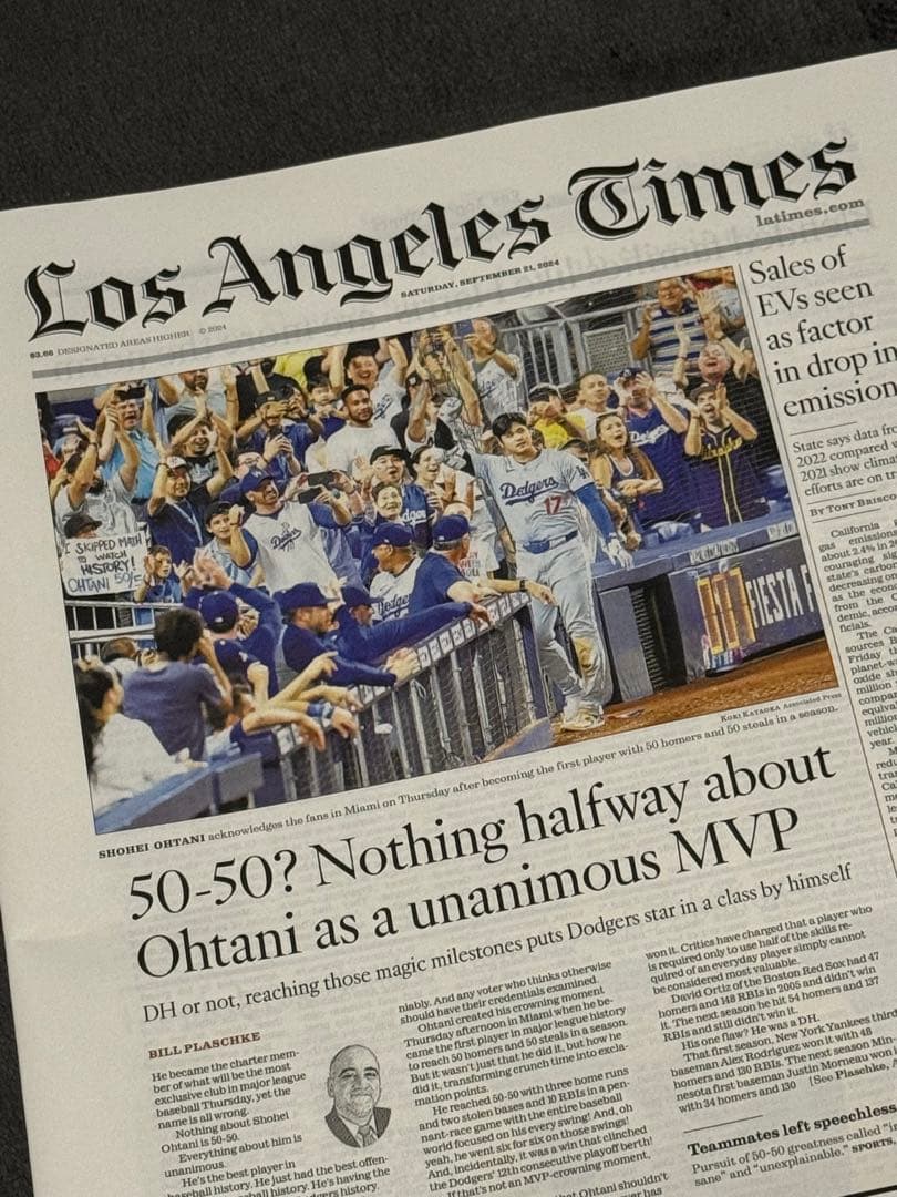 LA Times ロサンゼルスタイムズ ※一面記事※　ドジャース　大谷翔平　②