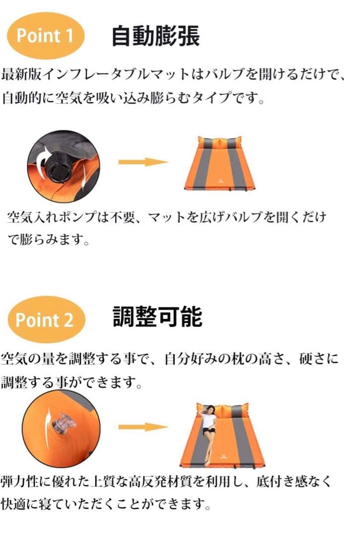 自動膨張式高反発高密度ウレタンフォームマットレス：オレンジ