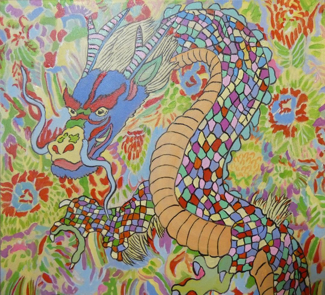 絵画 油彩 ジミー大西「龍」 サイン 額装済み 肉筆手描き M10