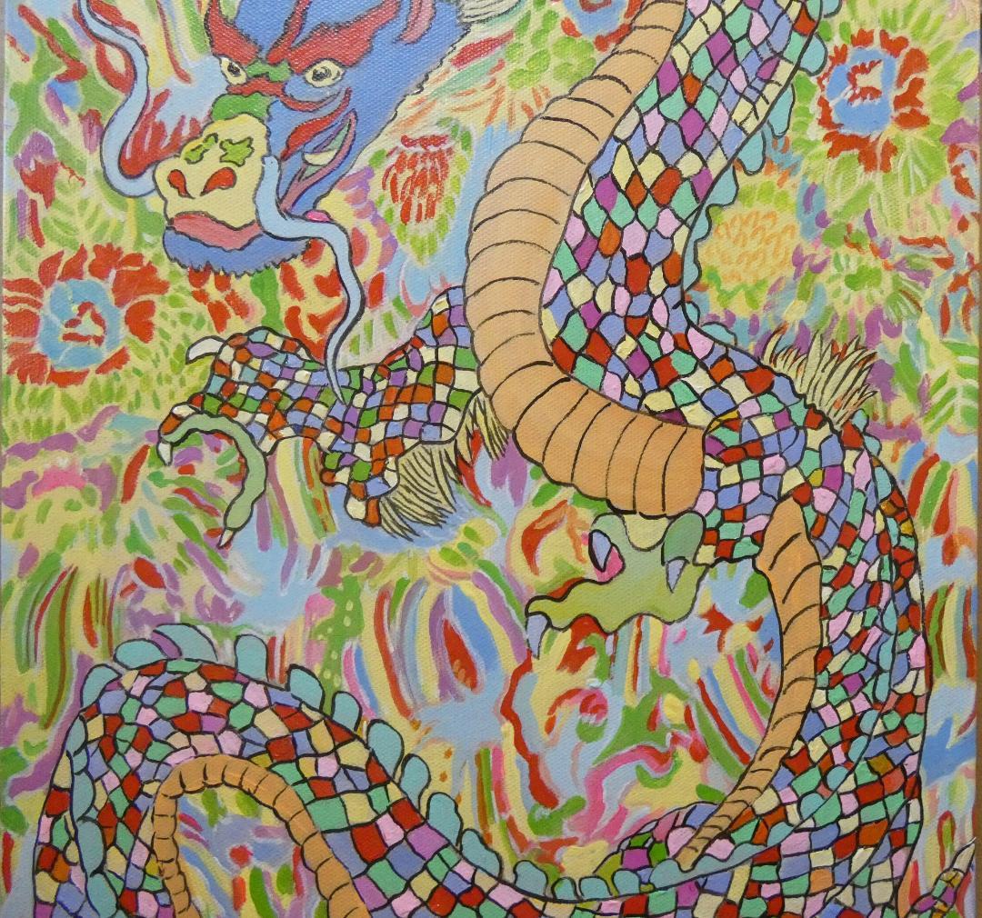 絵画 油彩 ジミー大西「龍」 サイン 額装済み 肉筆手描き M10