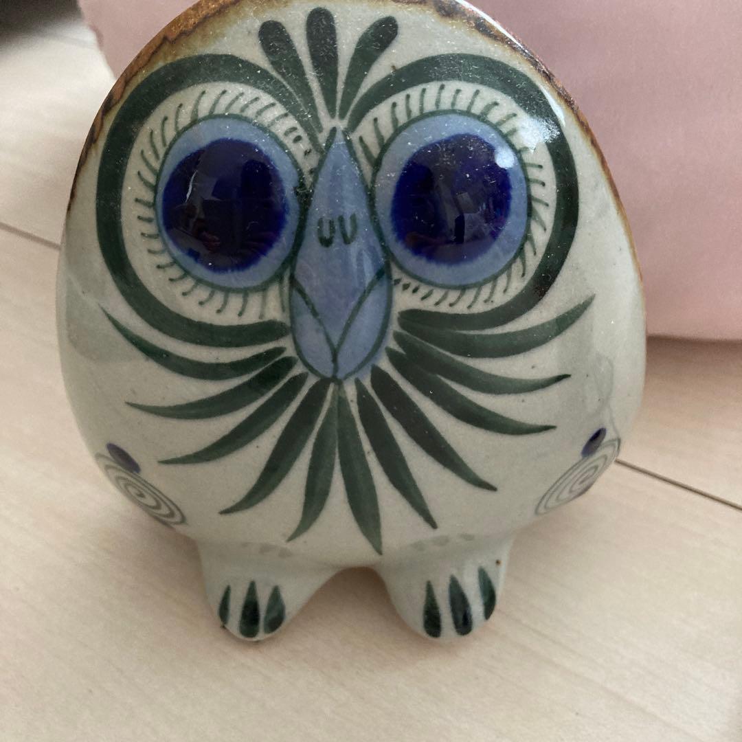 手描きフクロウ置物 2点セット