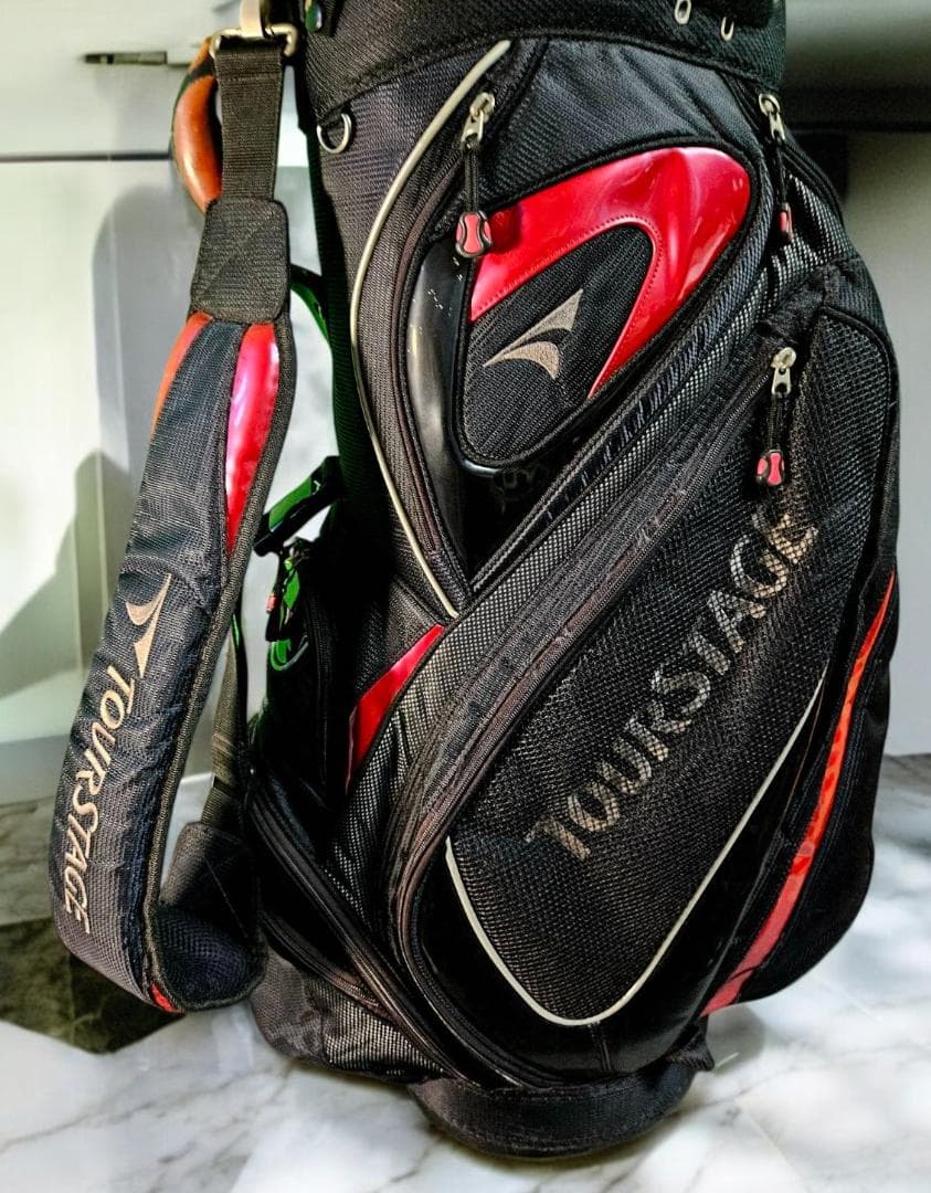 送料無料/美品　TourStage キャディバッグ BLACKｘRED