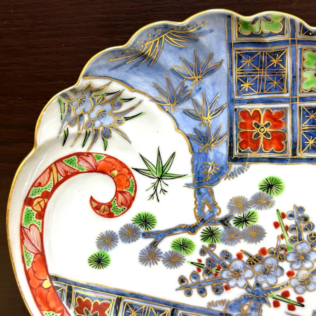未使用保管✨九谷焼 芳岳 染錦松竹梅 鮑型 皿 単品✨中皿 皿 吉祥 松竹梅