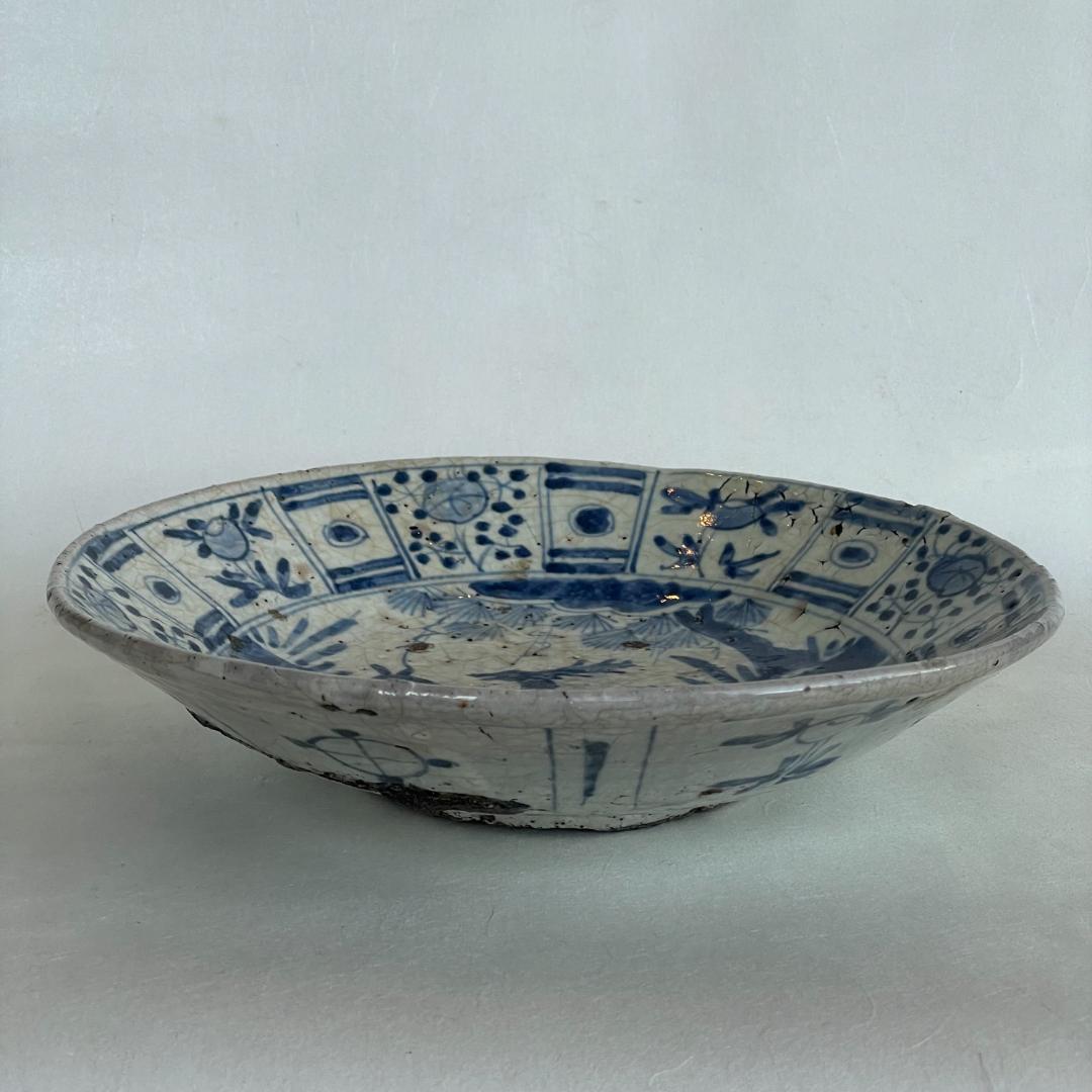 古伊万里 初期 染付 双鹿文 輪花大皿 Kraak 江戸前期 唐物 25.8cm