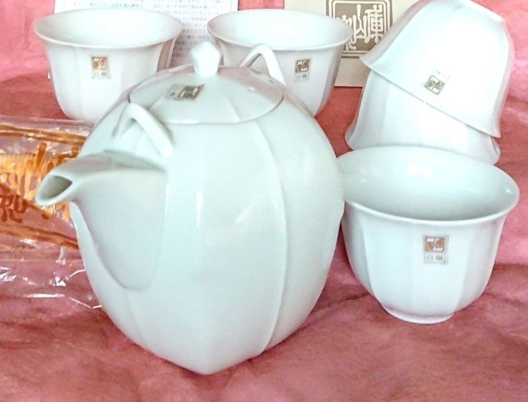 未使用 高級備前焼 白磁 急須&茶碗5客セット