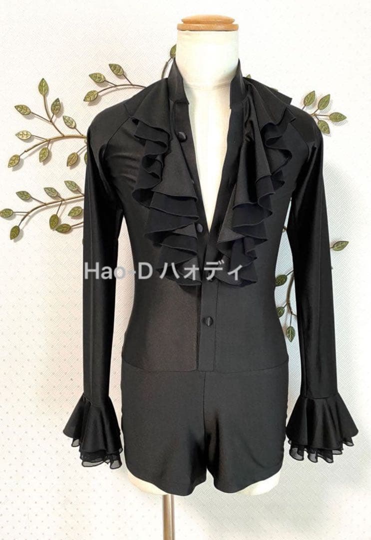 Hao-D★社交ダンス★ラテン★メンズ★新品★シャツ★フリル襟★M★ハオディ