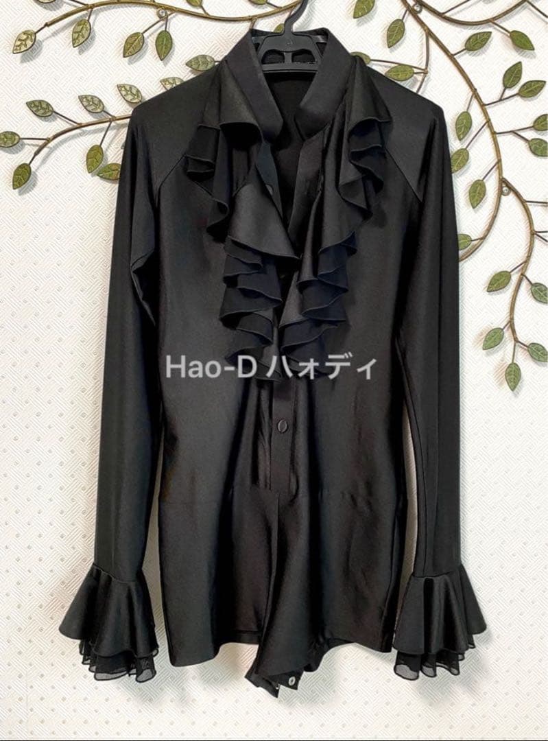 Hao-D★社交ダンス★ラテン★メンズ★新品★シャツ★フリル襟★M★ハオディ