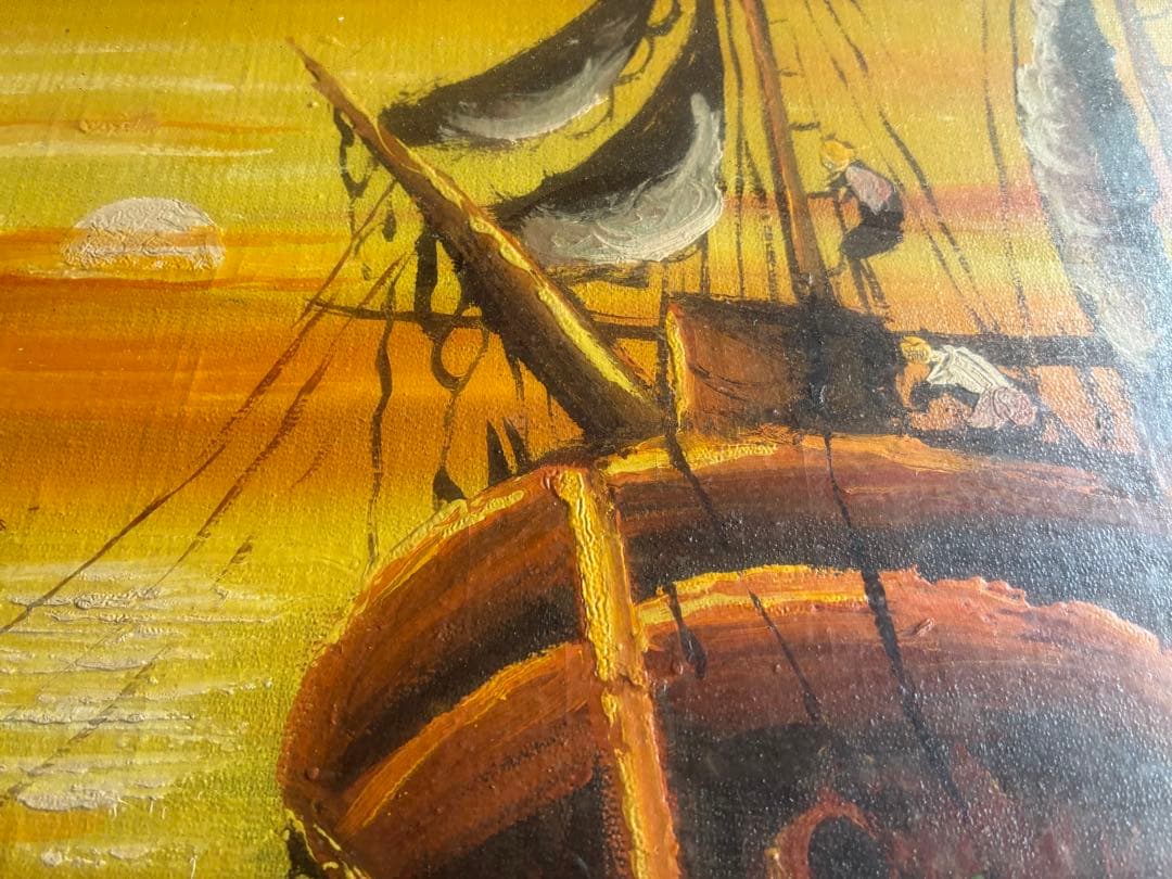 海と船の風景 油彩画