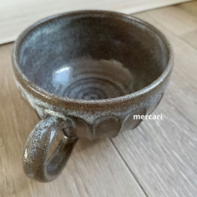 【miyumiyu】新品 作家 陶芸 スープカップ 流し掛×1 薄灰茶×2