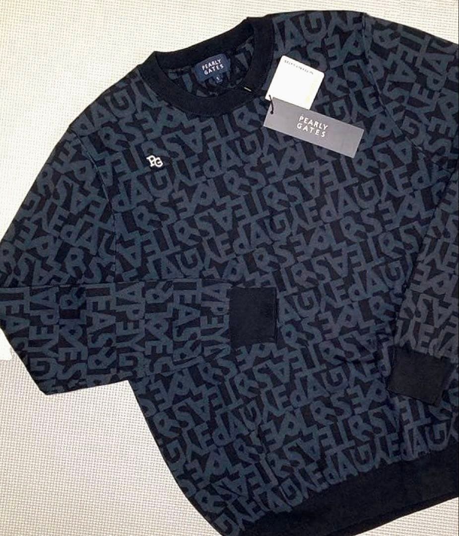 パーリーゲイツ ランダムロゴ コットン100%ニットプルオーバー（NAVY／5）