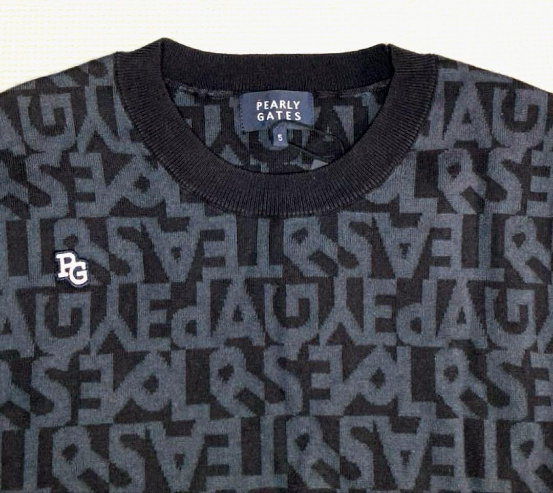 パーリーゲイツ ランダムロゴ コットン100%ニットプルオーバー（NAVY／5）