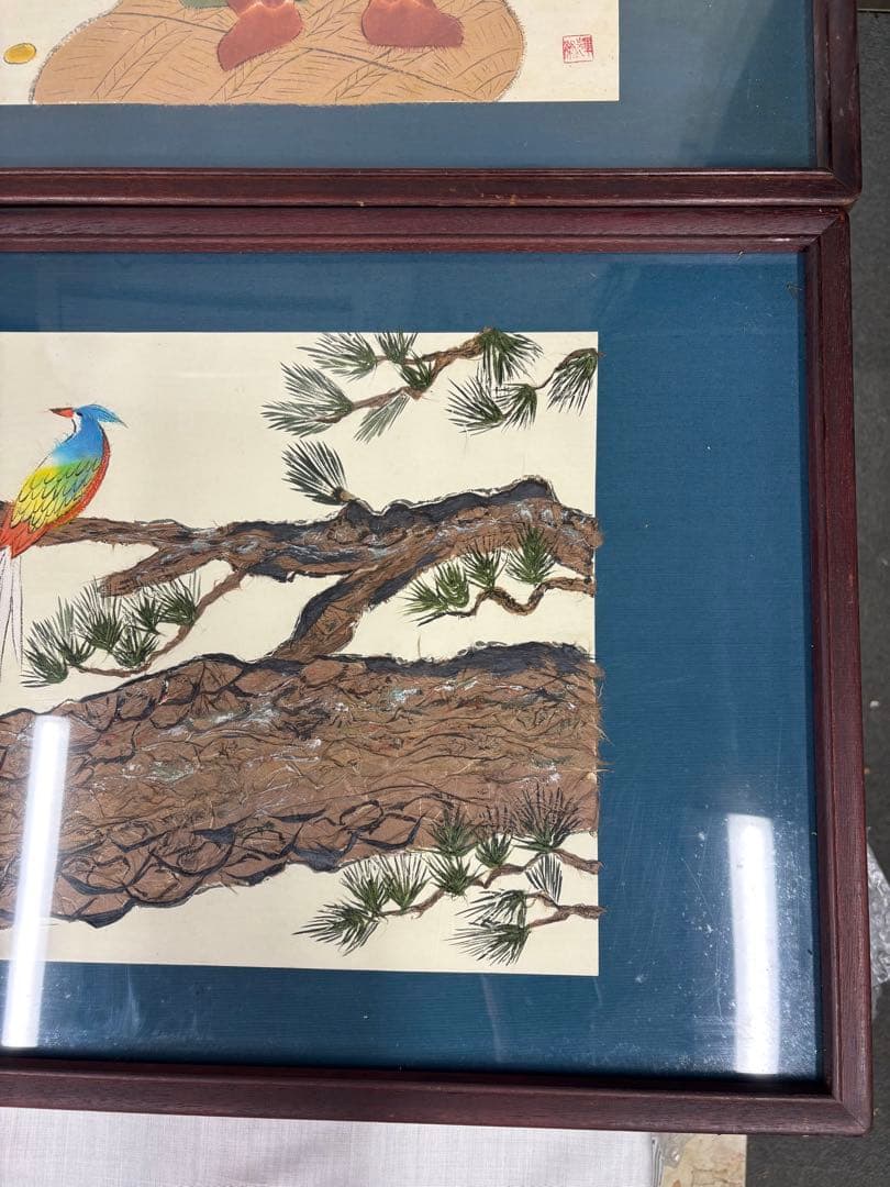 額 絵画 中国美術 骨董 花 鳥 七福神