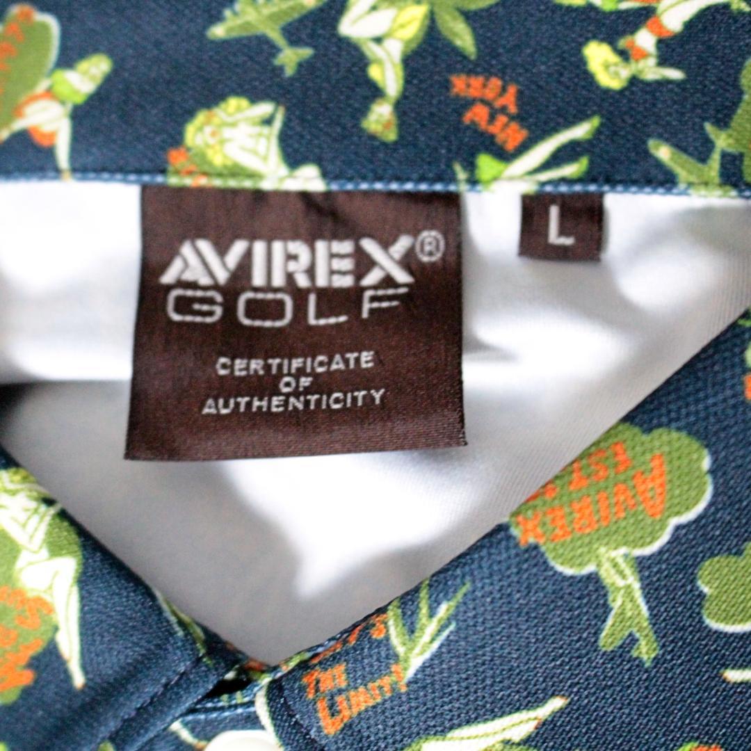 新品 アヴィレックス ゴルフ サマーガール総柄 ストレッチ アロハシャツ L 紺