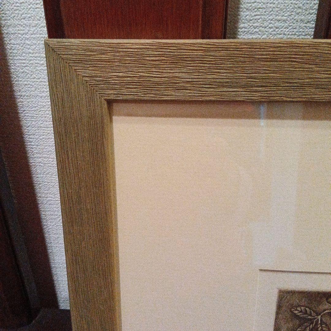 逸見亜古さん銅版画 天使にお願い　逸見亞古モスグリーン木製 額縁
