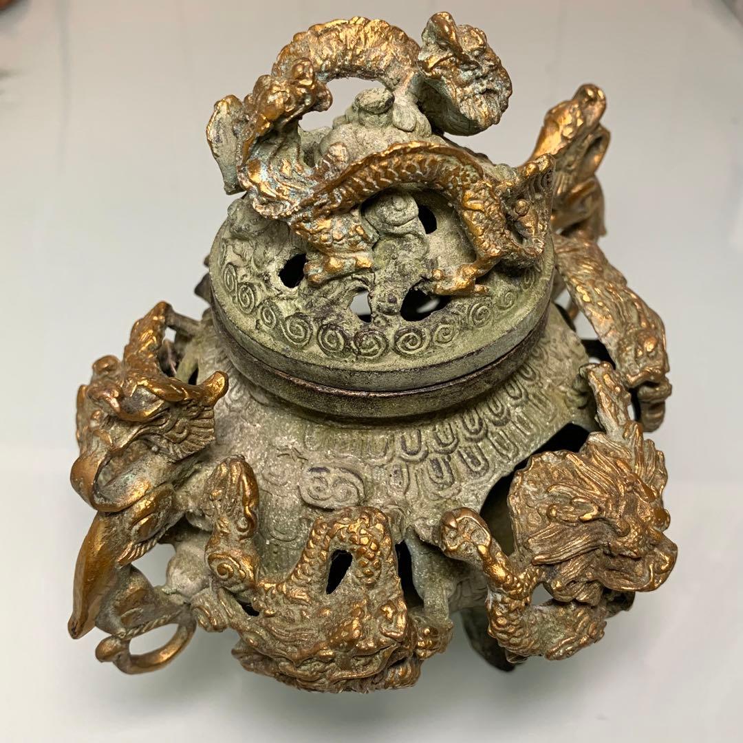 時代物　清国　龍生九子 香炉　青龍中門 四平八穩 鎮座物　神器　純銅保証　青銅器