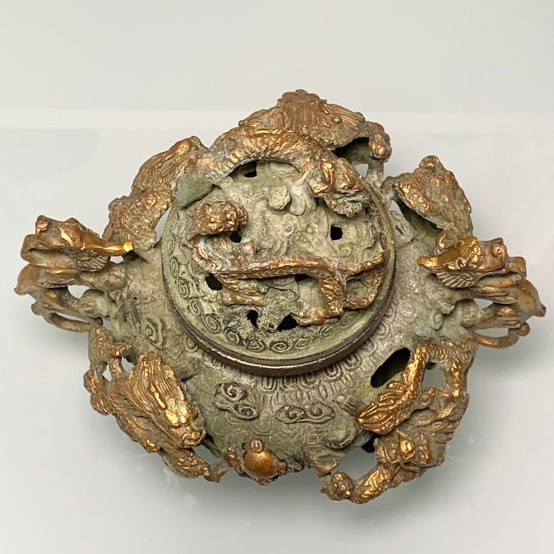 時代物　清国　龍生九子 香炉　青龍中門 四平八穩 鎮座物　神器　純銅保証　青銅器