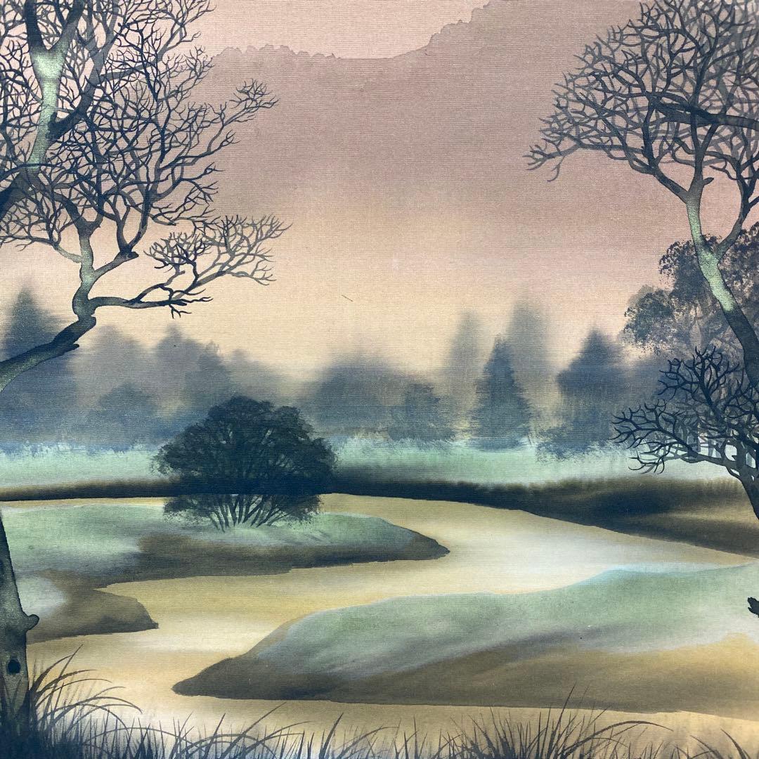 美品 掛け軸 河原進作 日輪図 太巻き付 共箱 二重箱 美術年鑑掲載