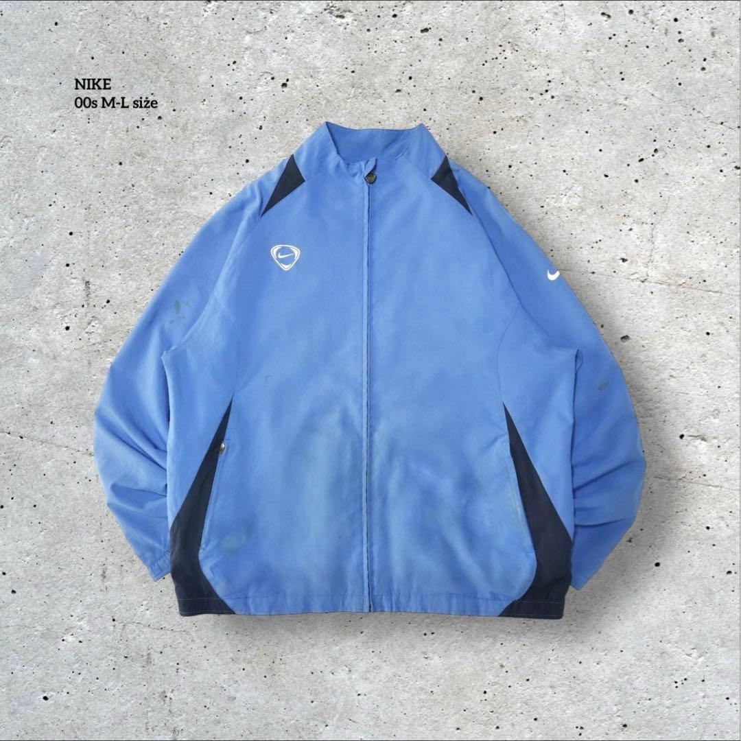 00s古着ナイキNIKE T90 ナイロンジャケット Y2K ブルーサッカー