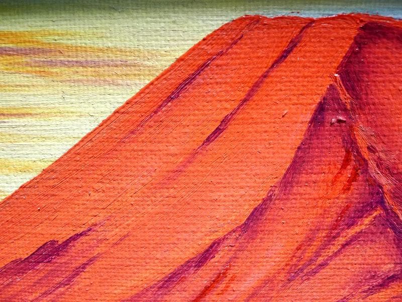 肉筆・油彩画 ／ 森田浩二 画伯「赤富士」／ 額装・直筆サイン ／ 謹賀・紅富士
