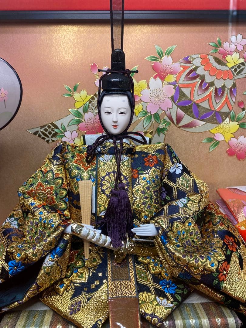 雛人形オルゴール付ガラスケース入り親王飾り・間口約７２×奥行約４０×高さ約４４㎝