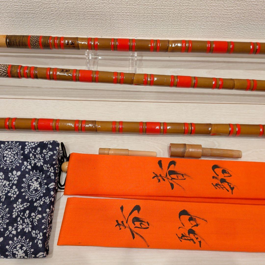 春駒作 竿掛け二本物 タモの柄一本 万力セット