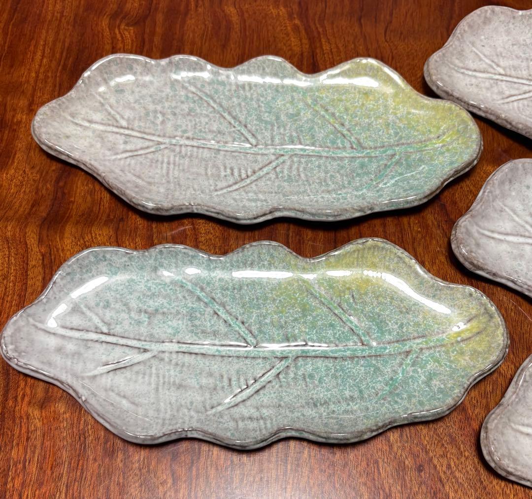 萬古焼_笑和_木葉型_長皿5枚セット（29.5cm×13cm）