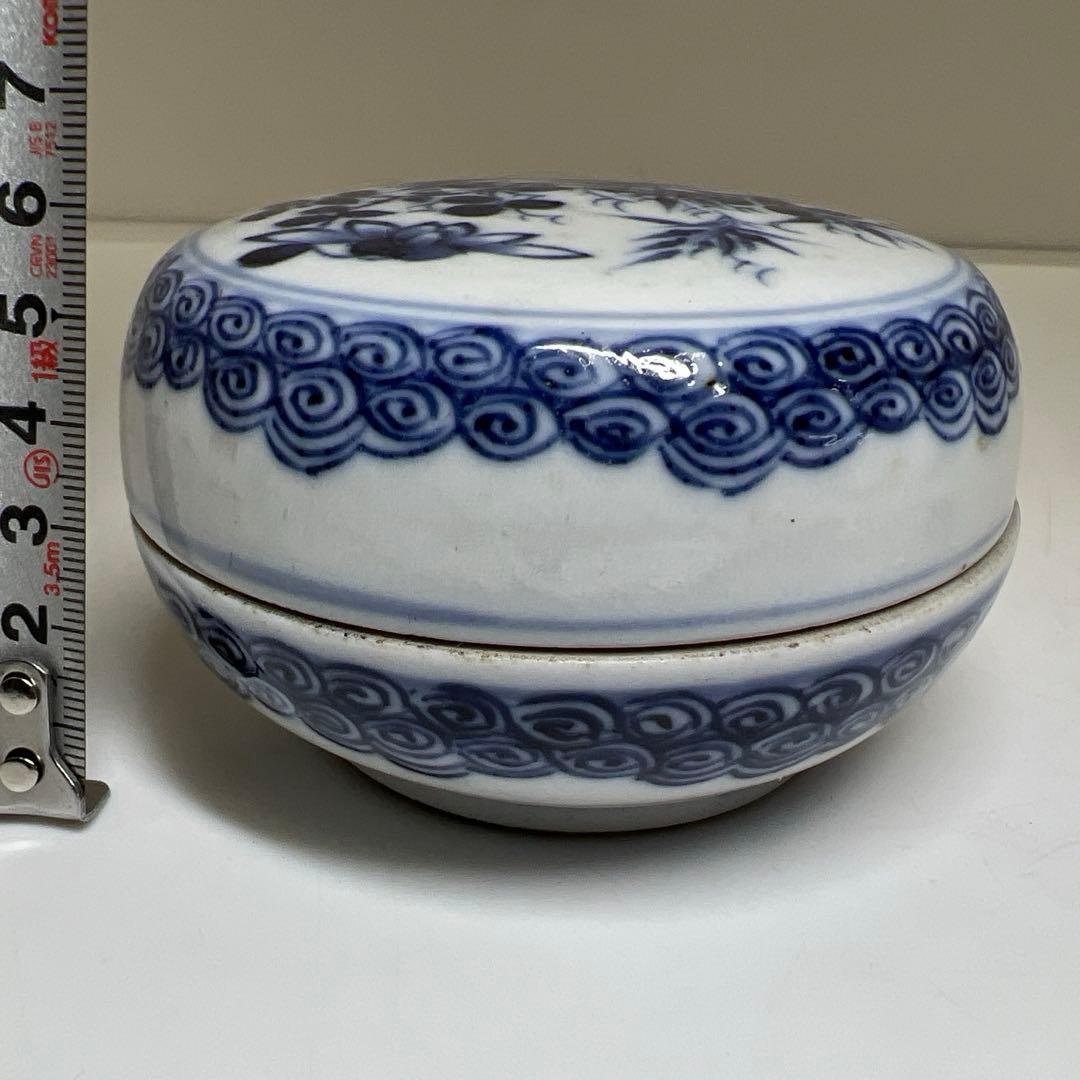 中国清時代　青花草花図蓋物　幅約10㎝　東Y8-0331☆2Fトヒコ