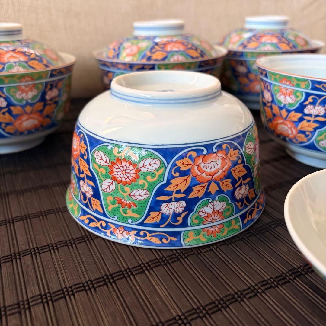 【未使用品】前畑陶器 庫山窯 錦古調 蓋付き 多用椀 雑煮椀 丼椀 飯椀 5客
