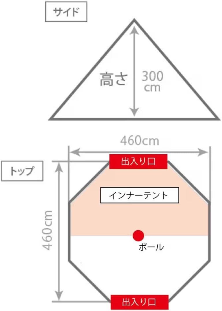 数回使用のみ❣️ R/cr TCワンポールテント 460cm 煙突穴×2 キャンプ