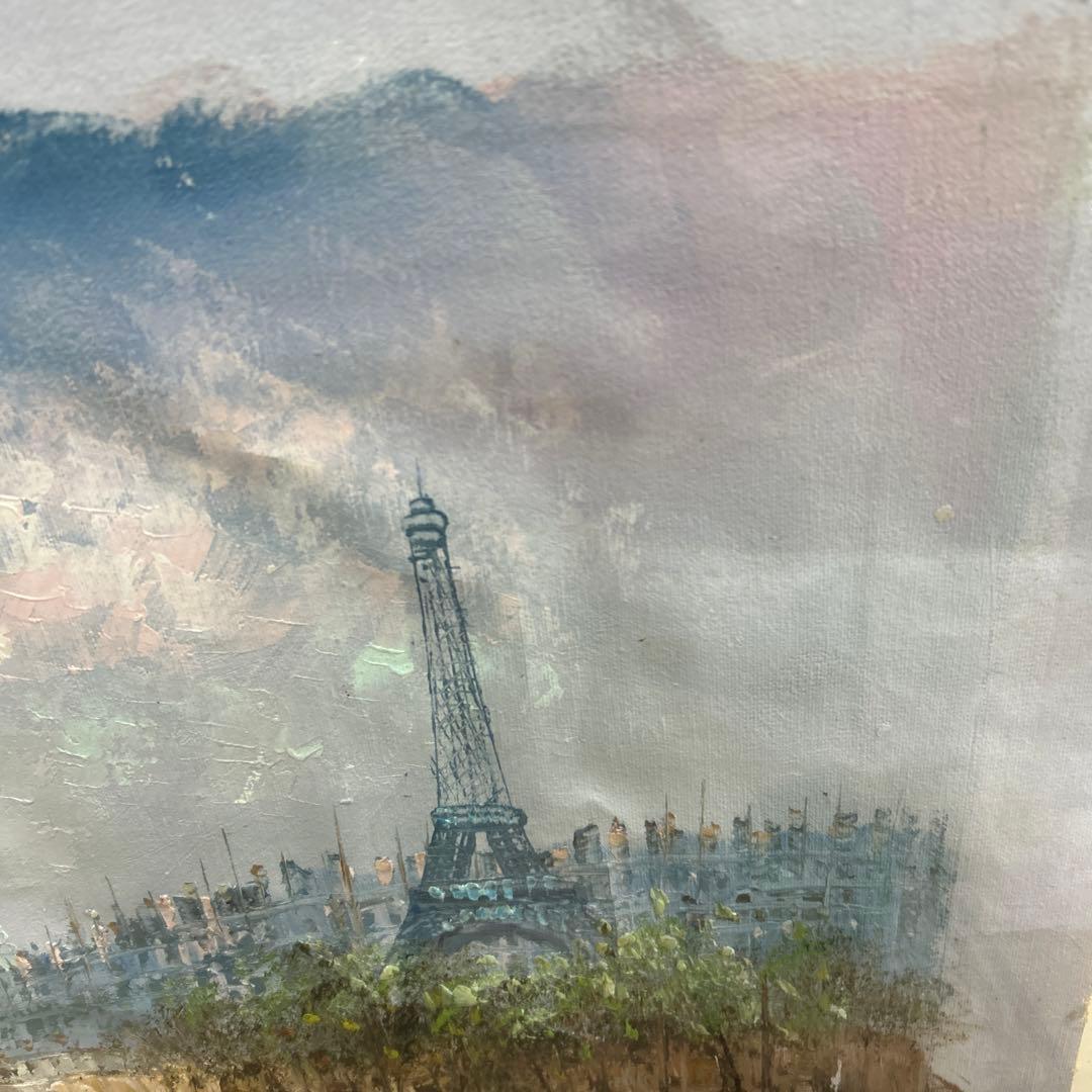 作者不詳 パリの風景 エッフェル塔とノートルダム大聖堂 額付 絵画 インテリア