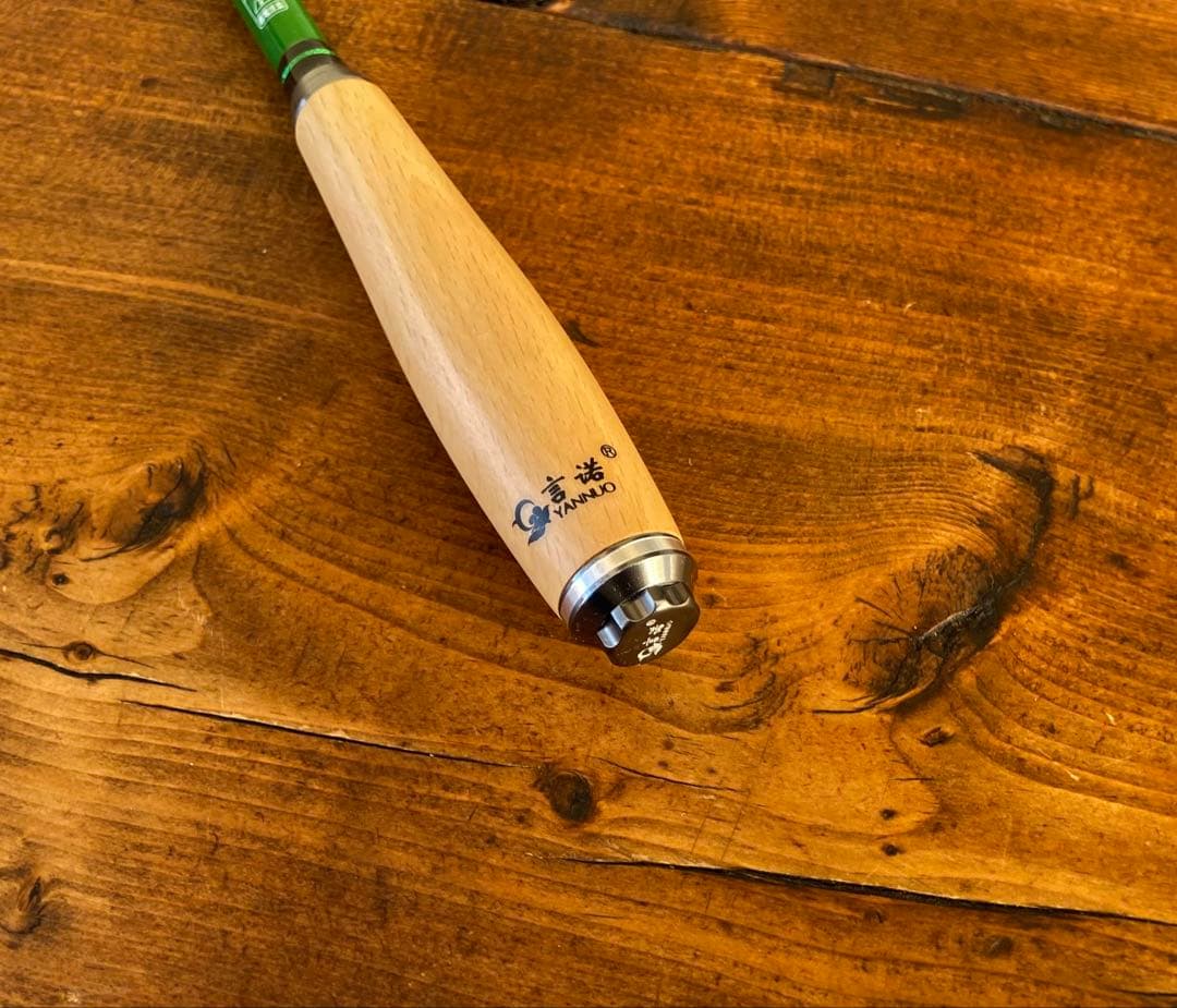 小物釣り竿　タナゴ竿　150cm ウッドグリップ　振り出し竿　グリーン×ホワイト