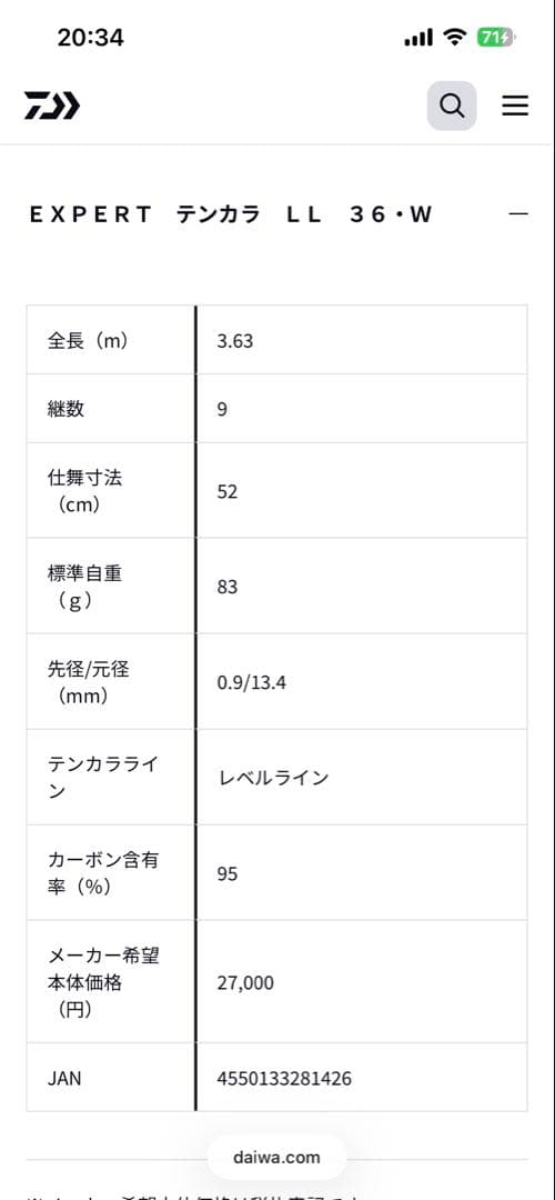 Daiwa エキスパートテンカラ LL 36 2025年1月購入一度のみ使用