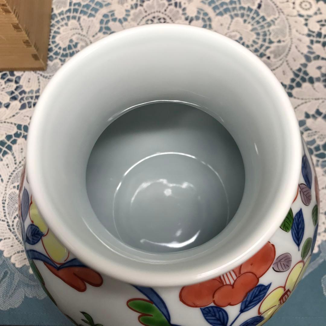 源右衛門窯　古伊万里風椿絵　花瓶　木箱入　美品