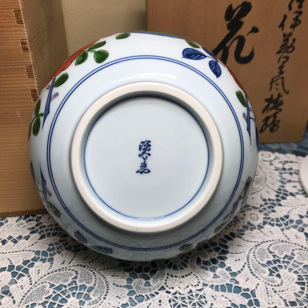 源右衛門窯　古伊万里風椿絵　花瓶　木箱入　美品