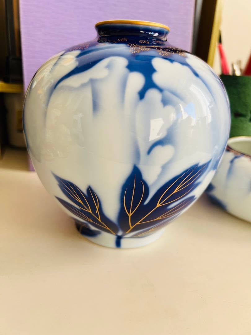 未使用保管品　深川製磁　牡丹金ミル　ぼたん　花瓶　灰皿　セット