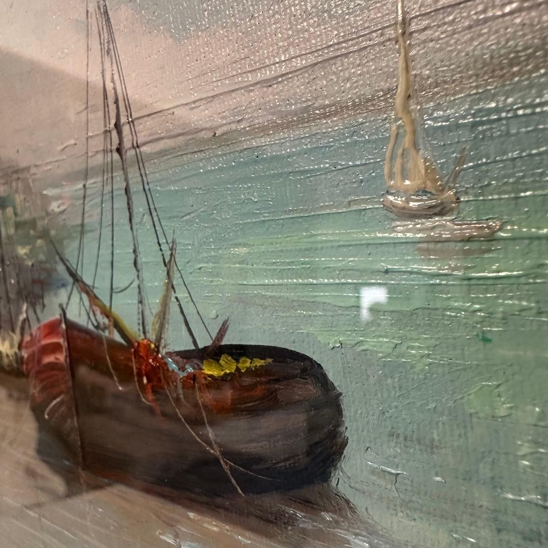 Y.Simon 風景画 油彩画 油絵 港風景　絵画　額装　サイン