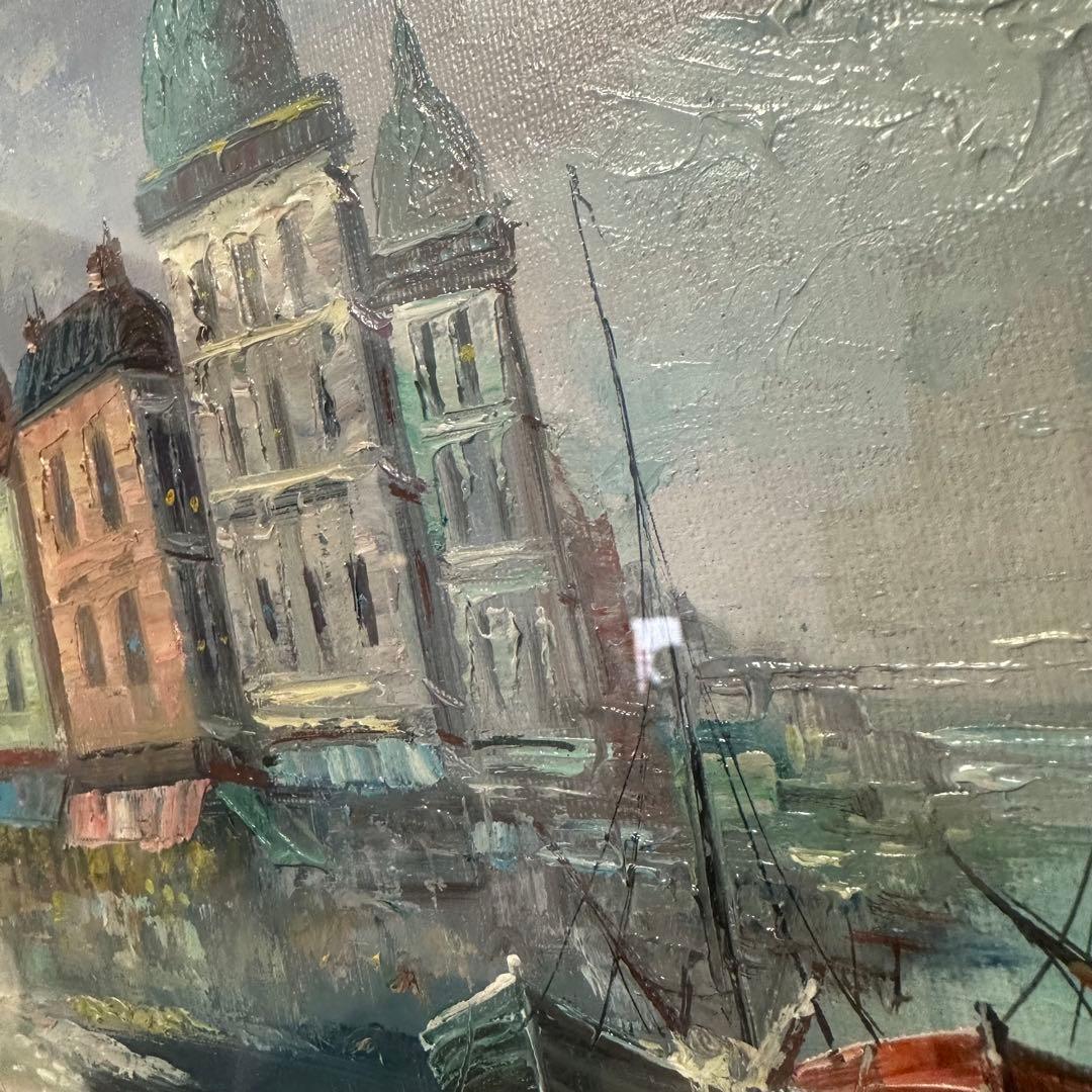 Y.Simon 風景画 油彩画 油絵 港風景　絵画　額装　サイン
