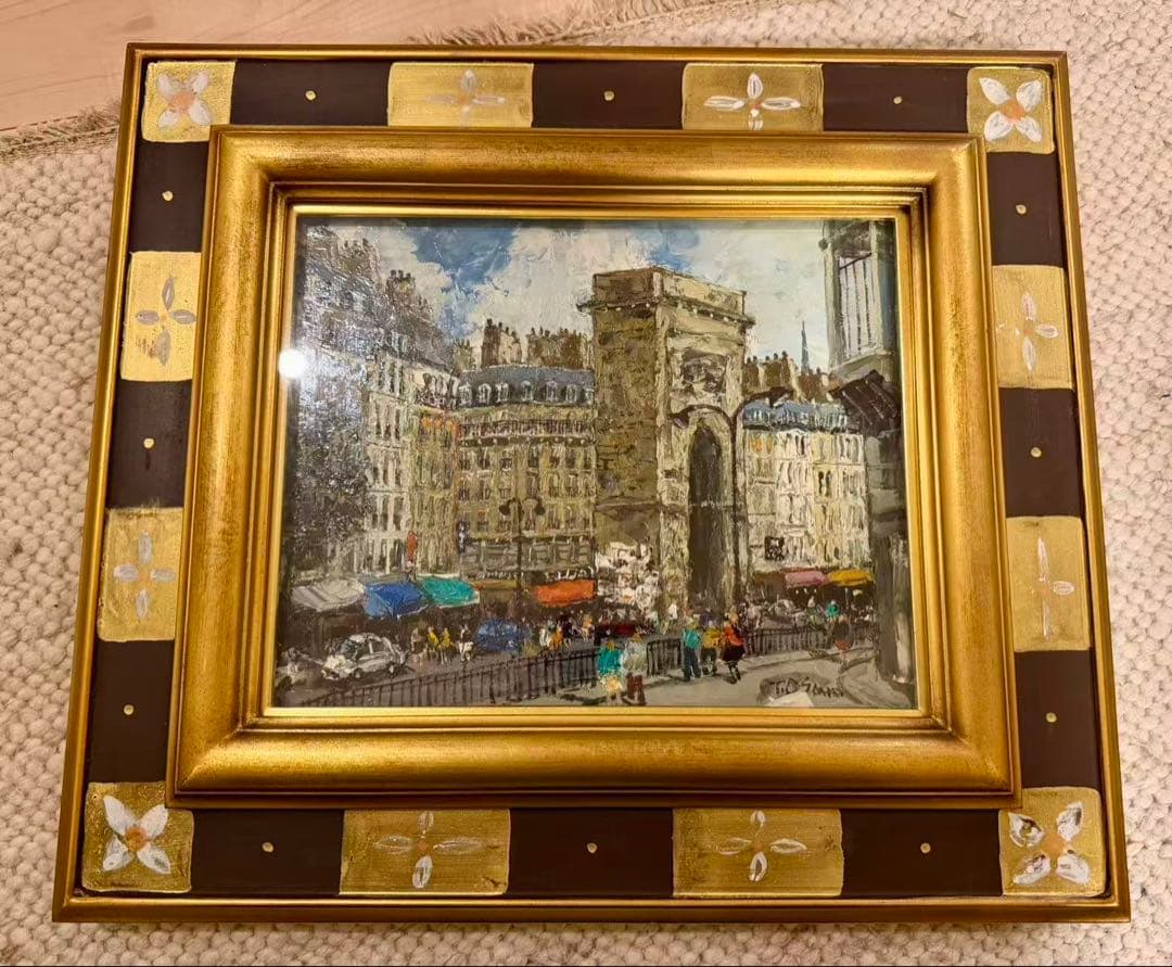 パリ凱旋門 風景画 油彩風 絵画 額装 インテリア アート フランス　#94