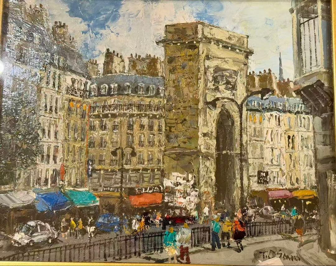 パリ凱旋門 風景画 油彩風 絵画 額装 インテリア アート フランス　#94