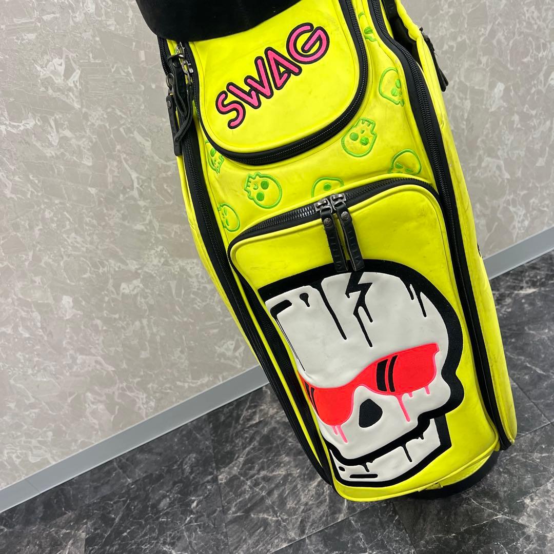 【送料無料】SWAG 蛍光イエロー スカルデザイン ゴルフバッグ 世界25本限定