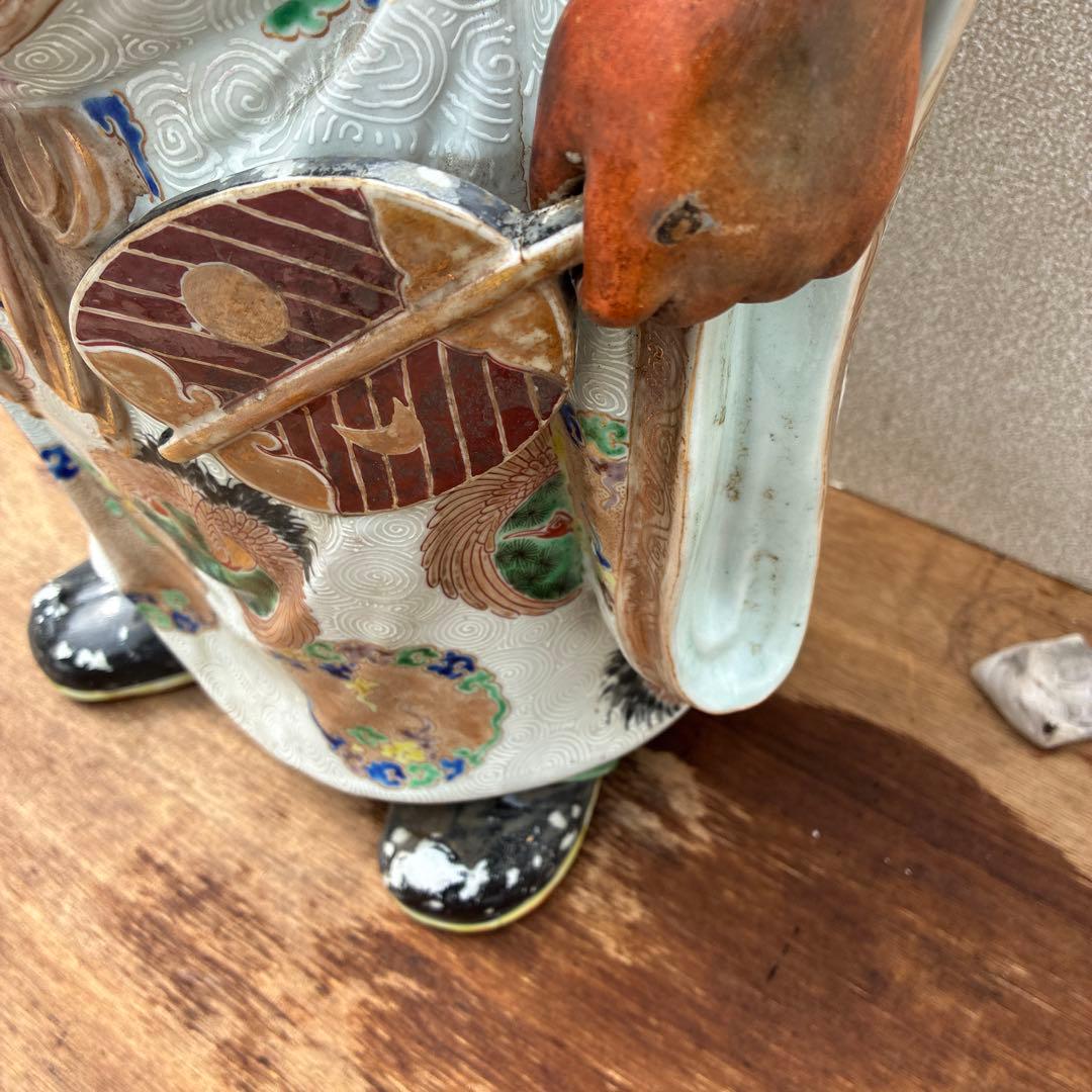 時代物布袋様、九谷焼、昭和レトロ色絵置物　美術品骨董品　縁起物、古美術品60cm