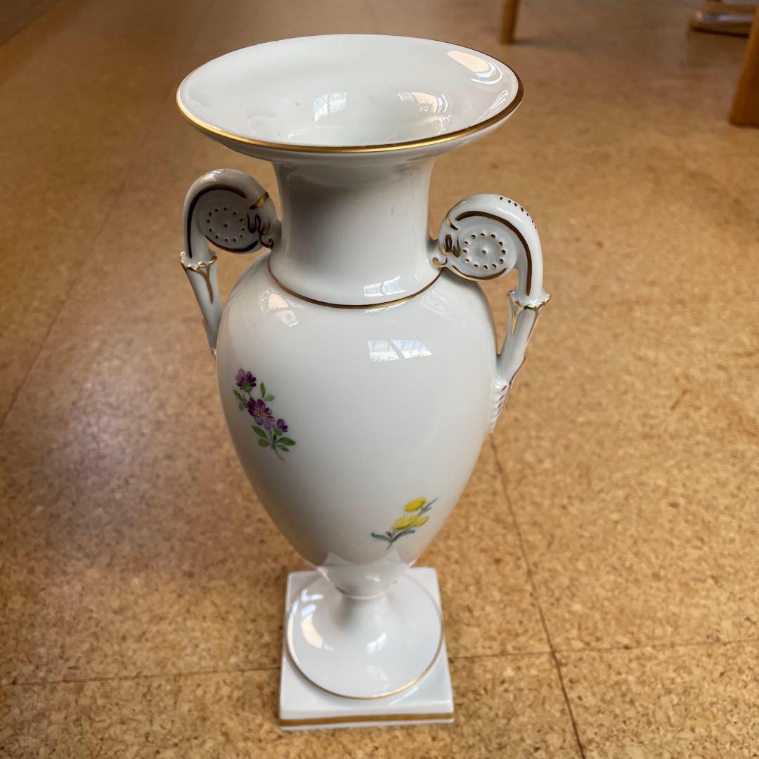 マイセン花柄陶器花瓶 持ち手付き