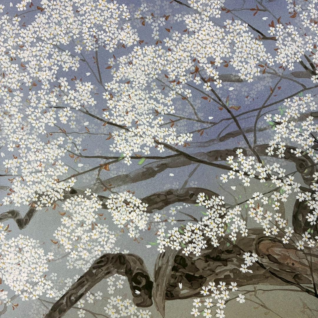 中島千波「深幽山桜」シルクスクリーン 直筆サイン・落款有 証明シール有 名画