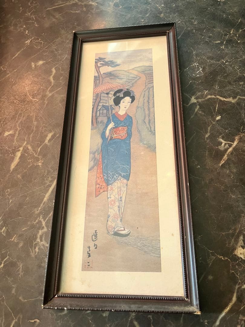 竹久夢二「遅日」 木版画 一枚の絵にて販売の作品、竹久夢ニ、版画