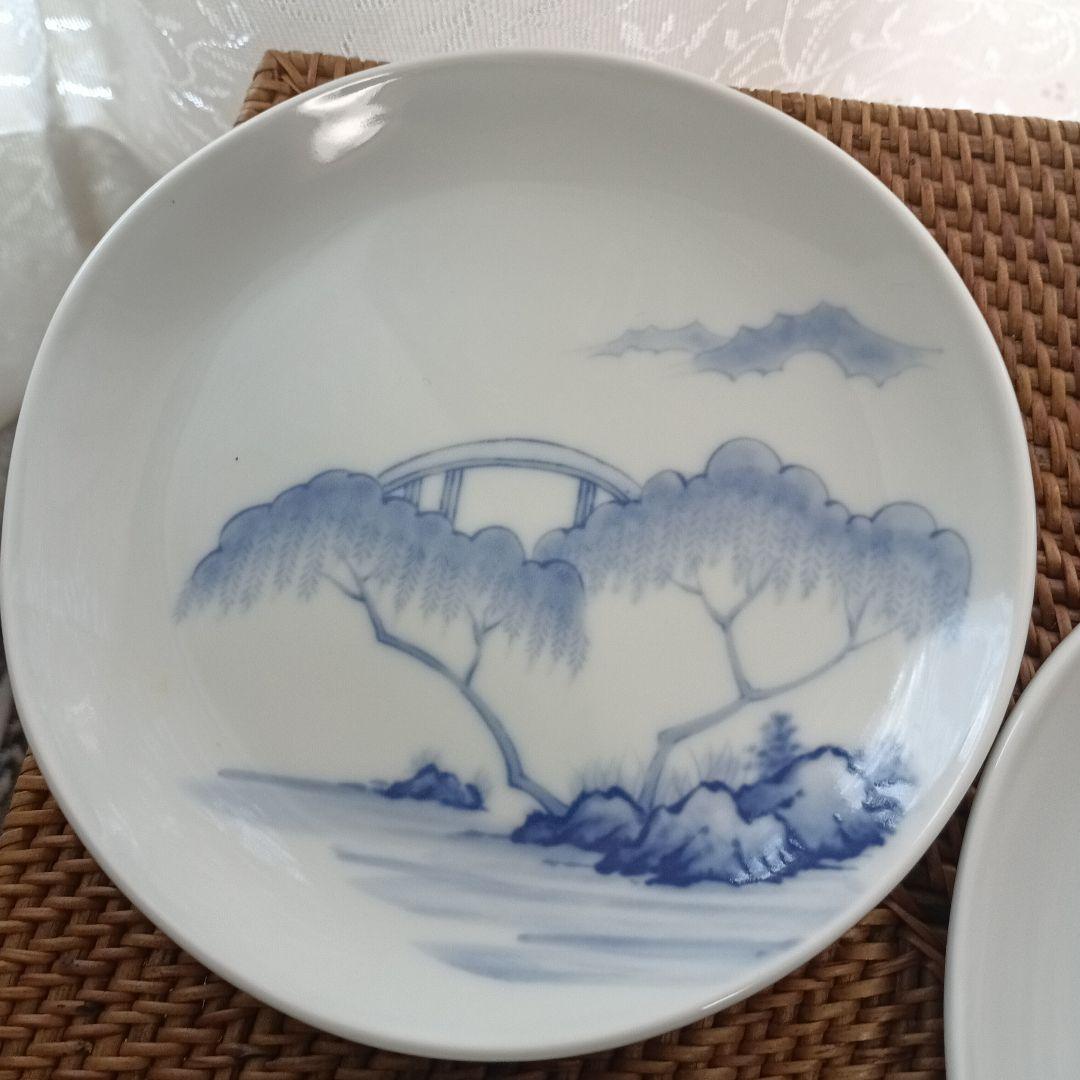 青い風景画の皿 5枚セット