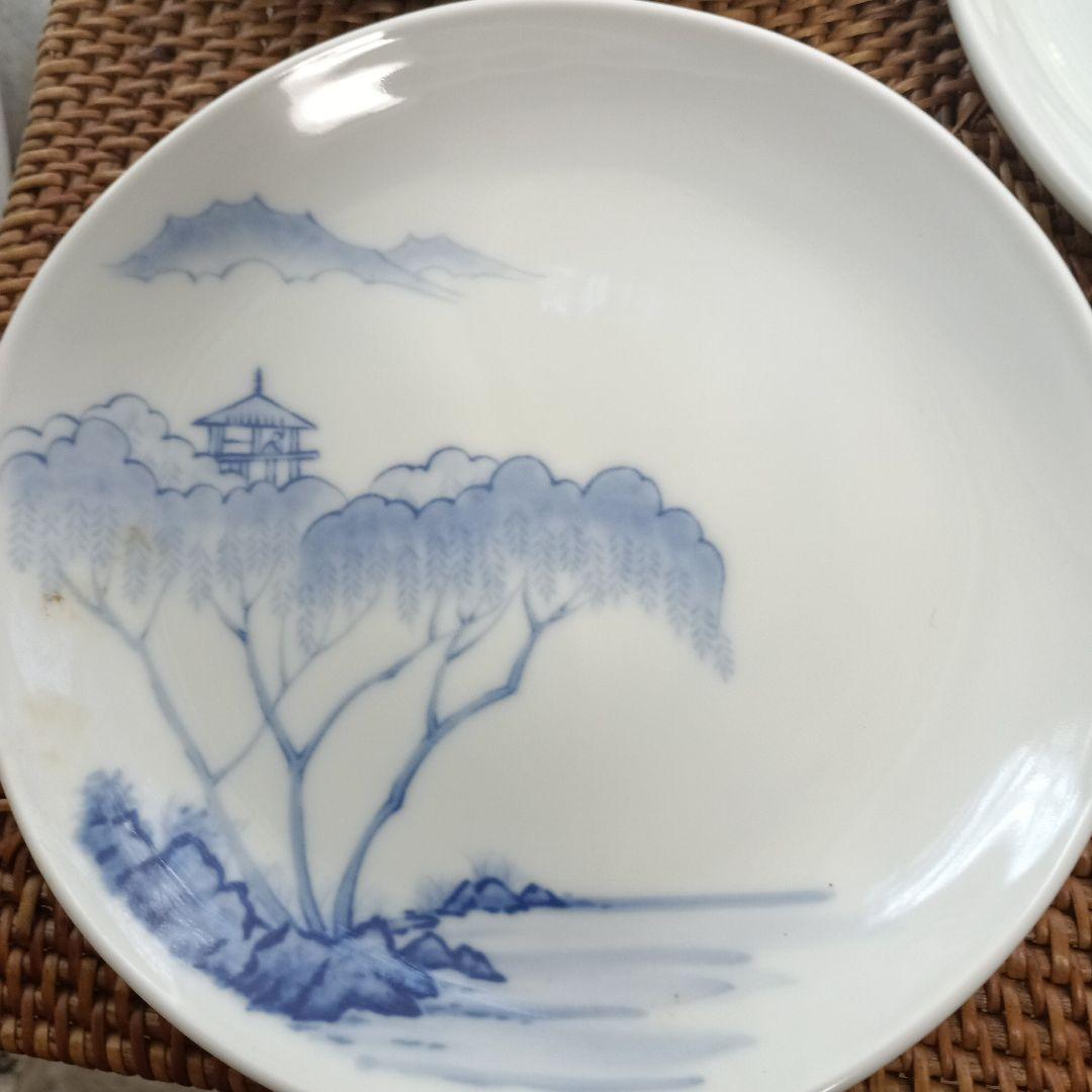 青い風景画の皿 5枚セット