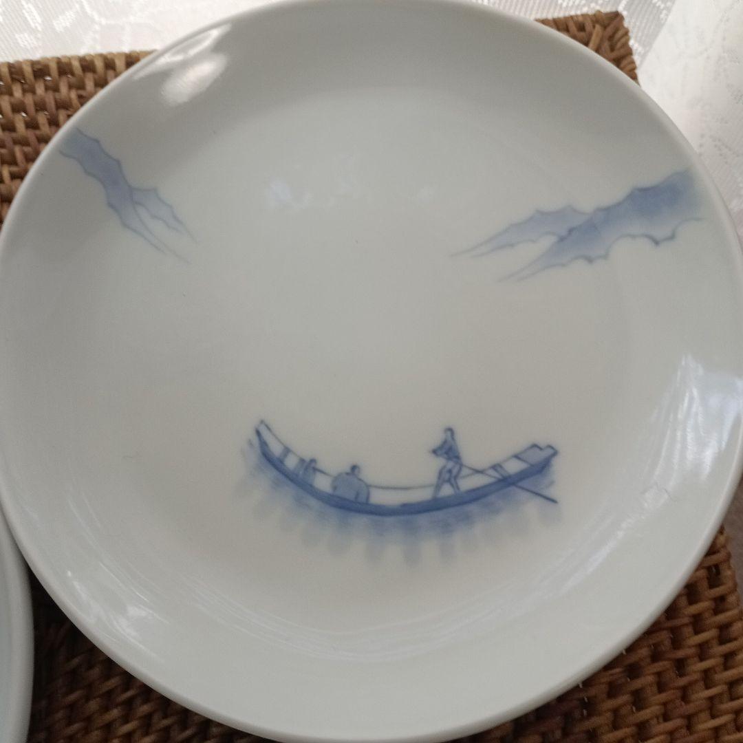 青い風景画の皿 5枚セット