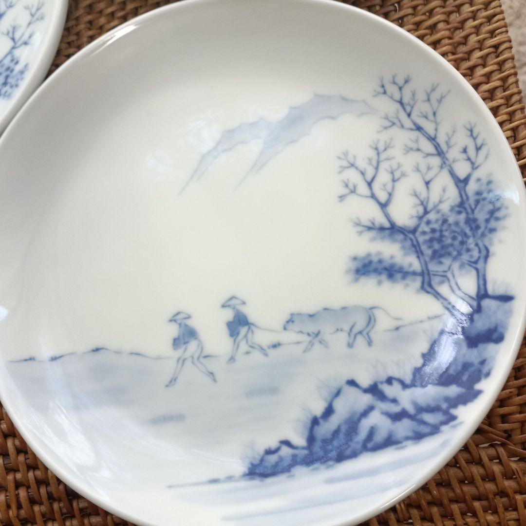 青い風景画の皿 5枚セット