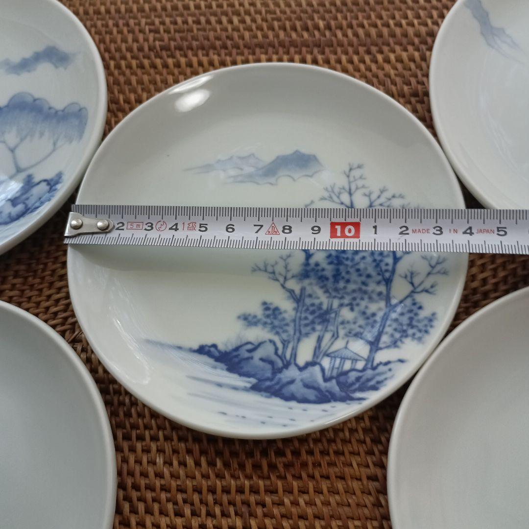 青い風景画の皿 5枚セット
