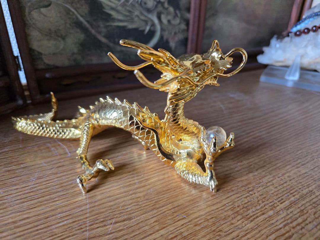ルチル&金龍　置物　開運　金運　風水　龍神様 　ルチルクォーツ　縁起物